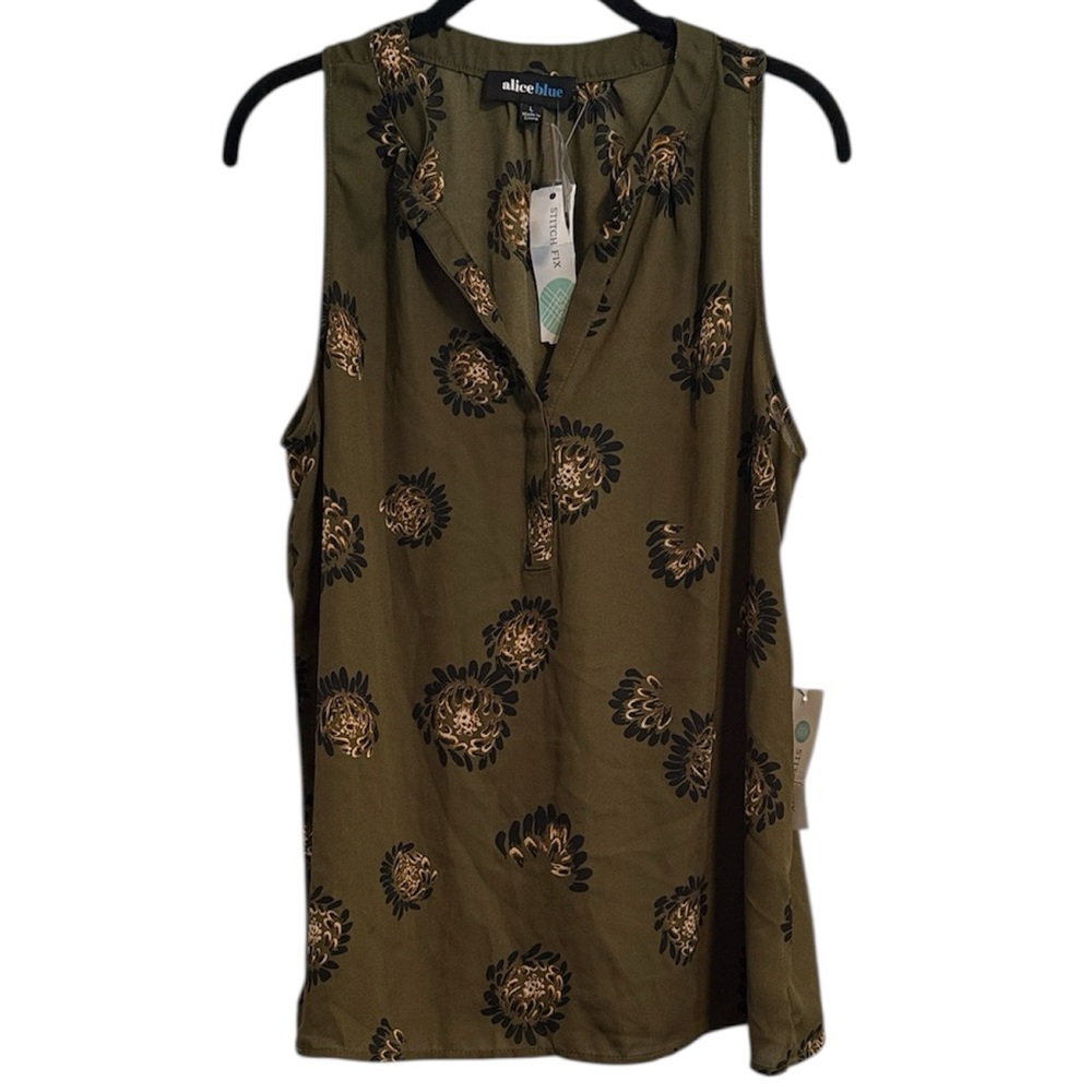 🖤 Alice Blue Olive Green Patterned Sleeveless Blouse NWT